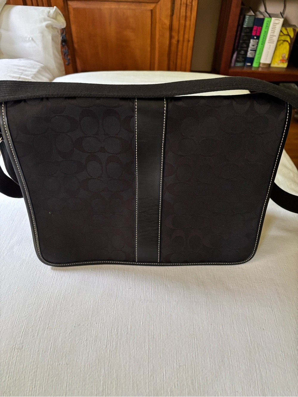 Coach Classic Black Signature Messenger Bag in pristine condition.